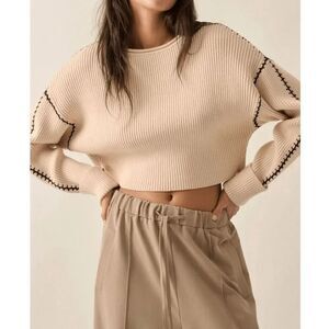Promesa Stitch Perfect Cropped Blanket Stitch Sweater